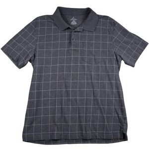 90s Vtg GEORGE Men's Grey Plaid Graph Paper Short Sleeve Polo Shirt Size Lg 44